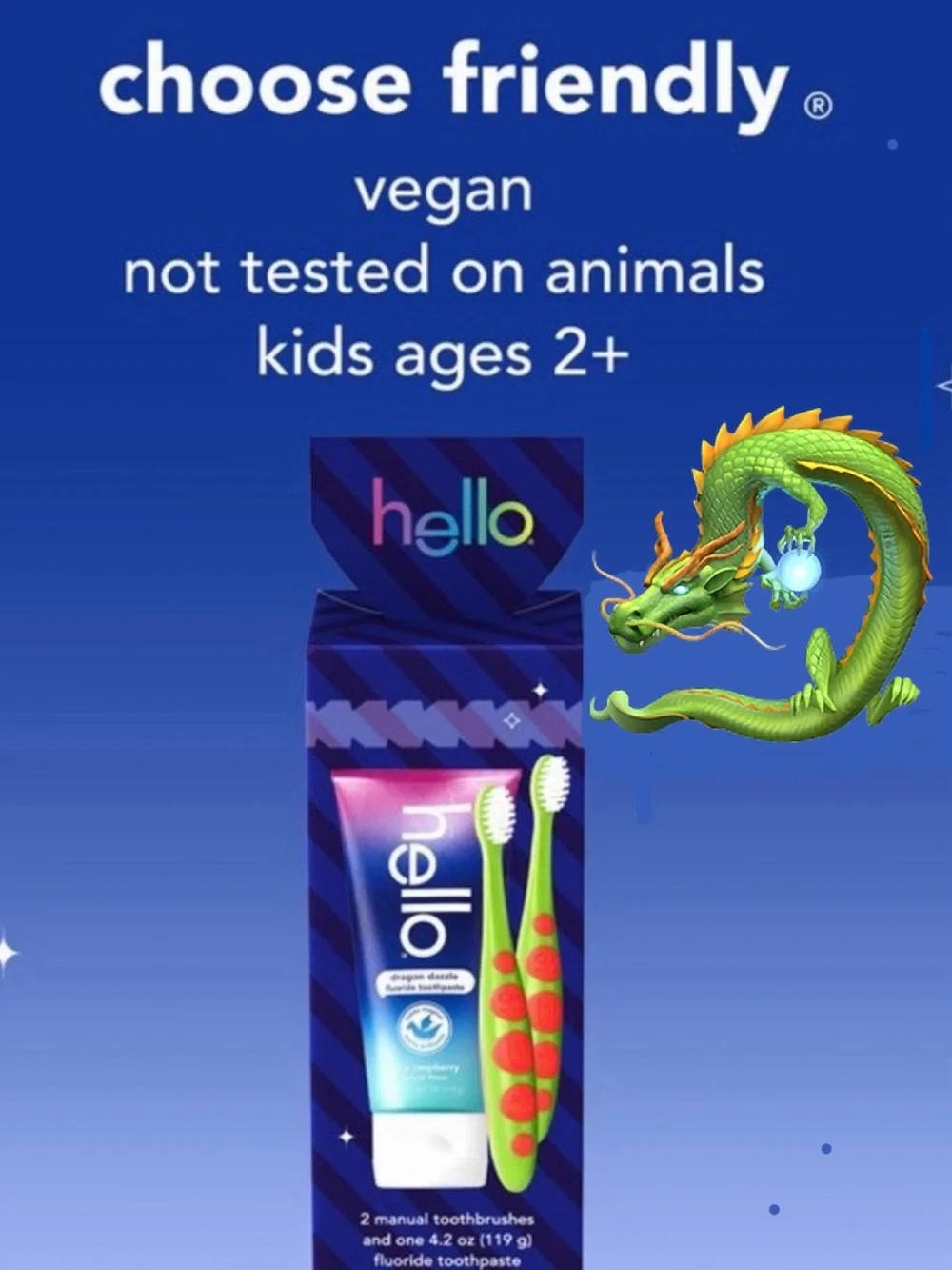hello Kids Dragon Dazzle Toothpaste & Toothbrush Set - Green